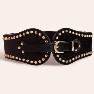 Black Studded Single-Buckle Women's Waist Belt